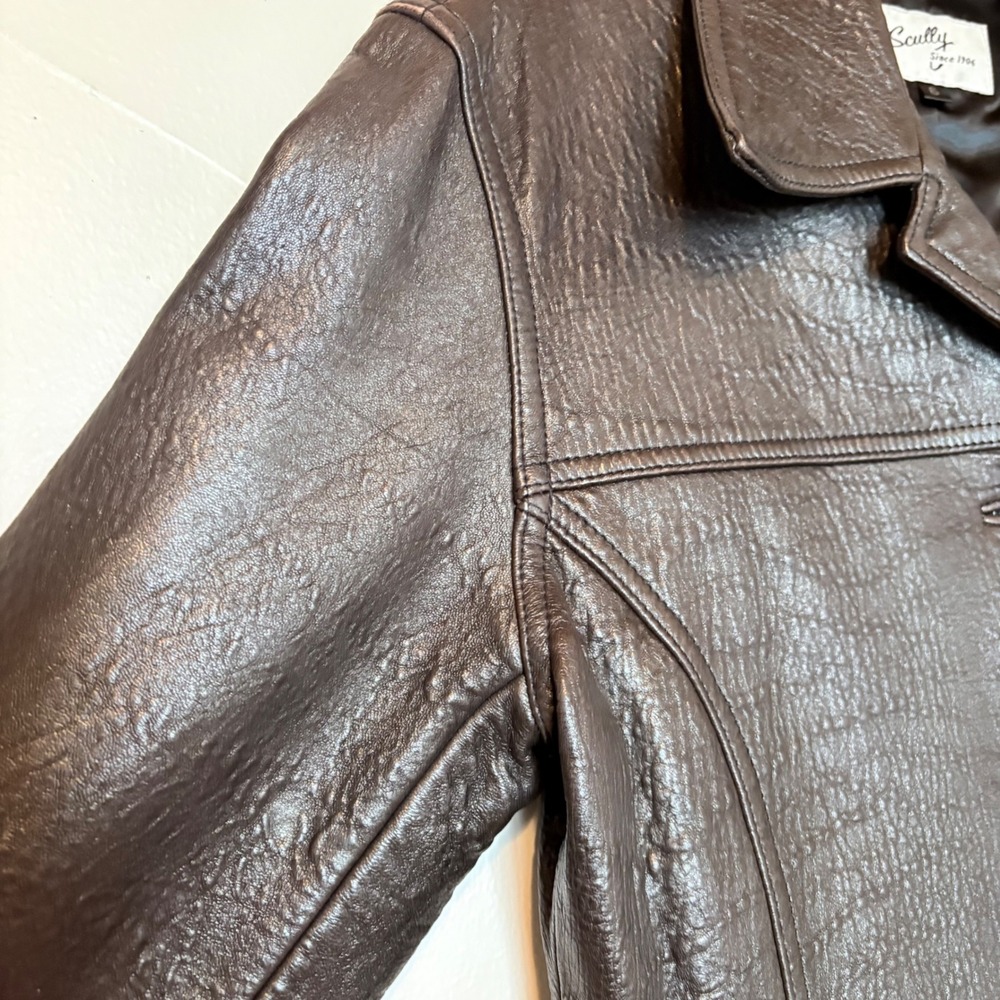 Y2K 90s Scully Leather Jacket Women Size 6 Brown Textured Button Front Blazer - Picture 15 of 16